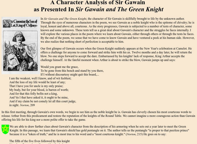 Pace University: Character Analysis: In Sir Gawain and the Green Knight Website Pace University: Character Analysis: In Sir Gawain and the Green Knight Website