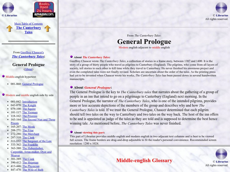 Librarius: From the Canterbury Tales: General Prologue Primary Librarius: From the Canterbury Tales: General Prologue Primary