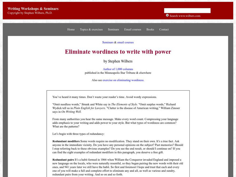 Writing for Business and Pleasure: Eliminate Wordiness to Write With Power Unit Plan Writing for Business and Pleasure: Eliminate Wordiness to Write With Power Unit Plan