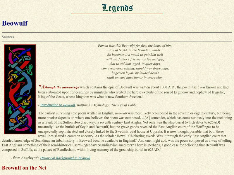 Best of Legends: Beowulf: Sources Website
