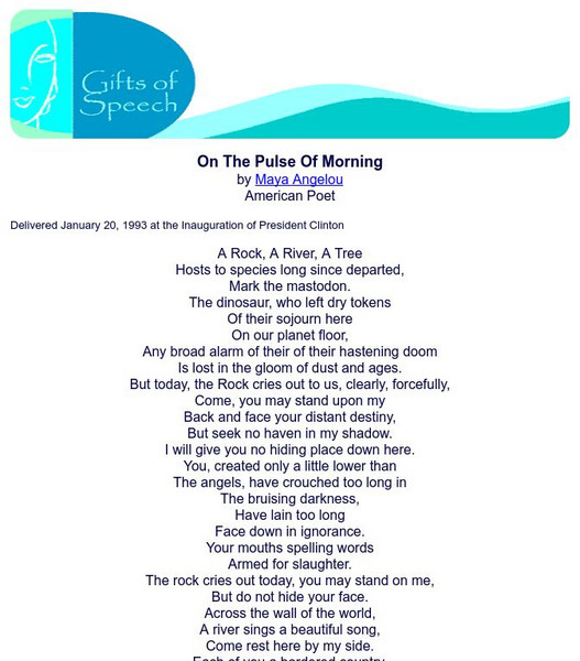 Gift of Speech: "On the Pulse of Morning" by Maya Angelou Primary