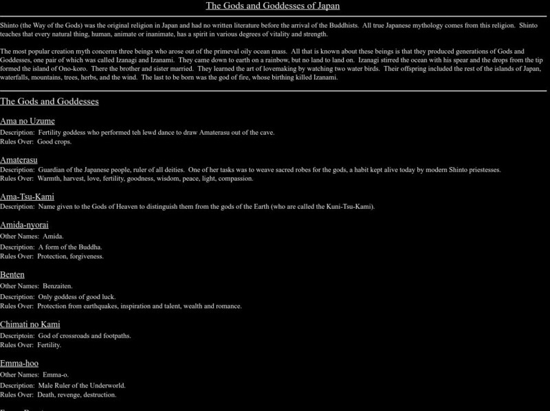 Scns: The Gods and Goddesses of Japan Handout Scns: The Gods and Goddesses of Japan Handout