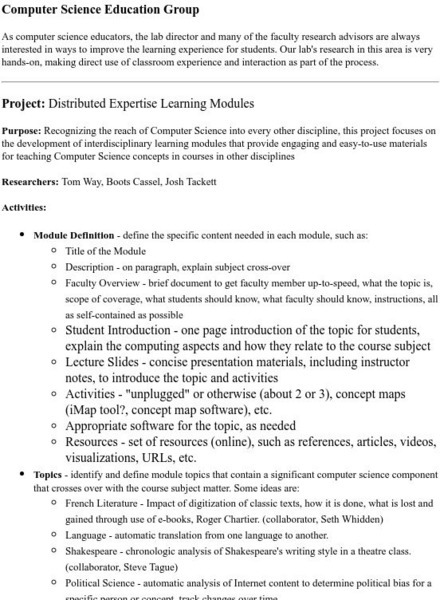 Computer Science Education Group: Distributed Expertise Learning ...