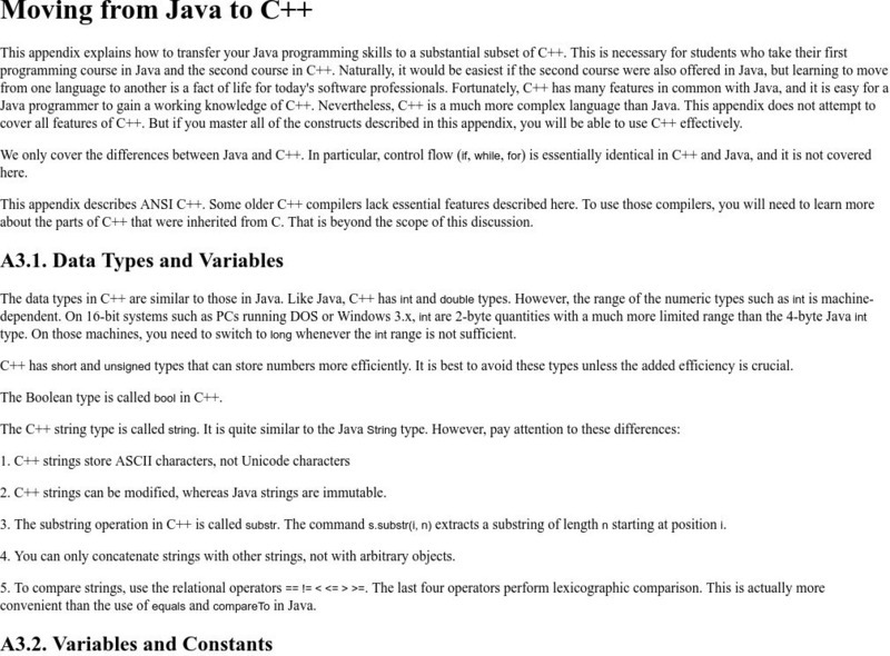 Horstmann: Moving From Java to C++ Article Horstmann: Moving From Java to C++ Article