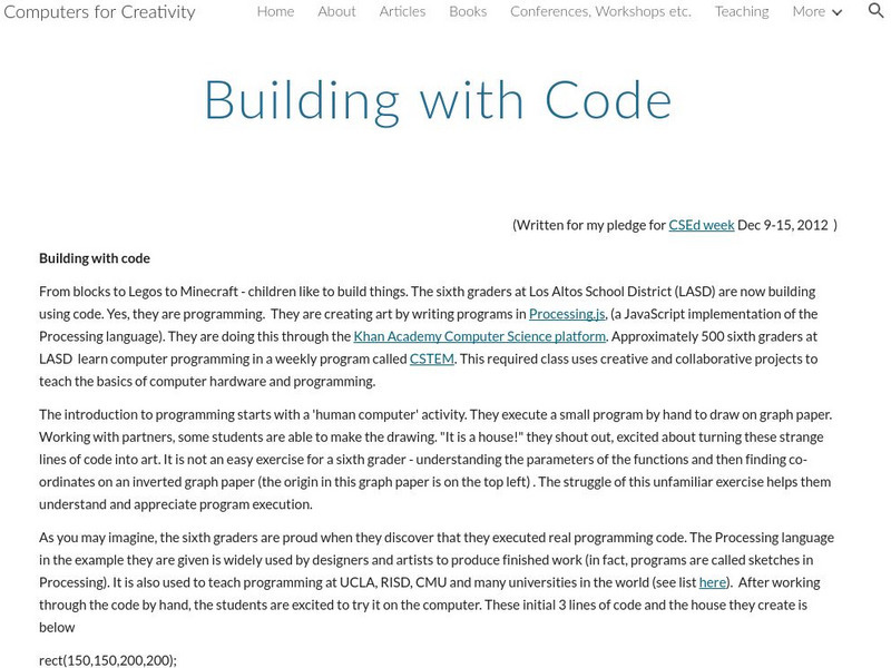 Computers for Creativity: Building With Code Article Computers for Creativity: Building With Code Article