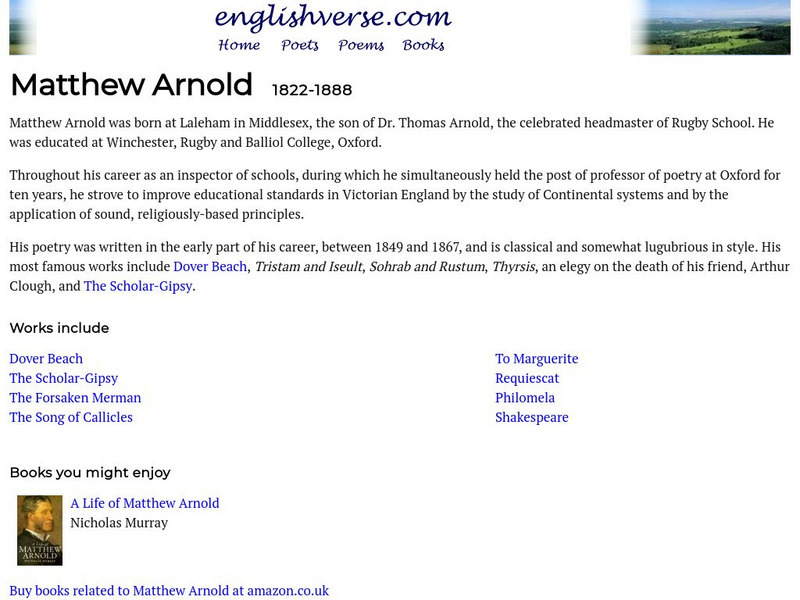 English Verse: Matthew Arnold (1822 1888) Website English Verse: Matthew Arnold (1822 1888) Website