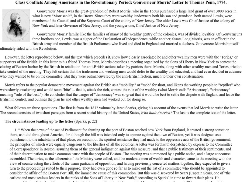 Gouverneur Morris' Letter to Thomas Penn, 1774 Handout Gouverneur Morris' Letter to Thomas Penn, 1774 Handout