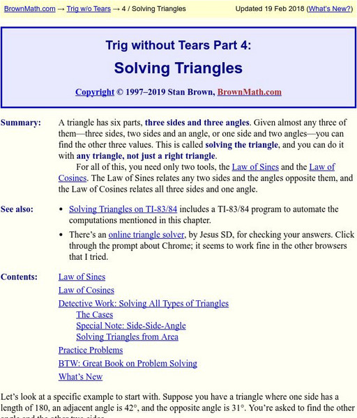 Trig Without Tears: Solving Triangles Activity