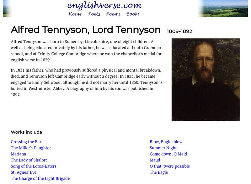 English Verse: Alfred Tennyson, Lord Tennyson (1809 1892) Website English Verse: Alfred Tennyson, Lord Tennyson (1809 1892) Website