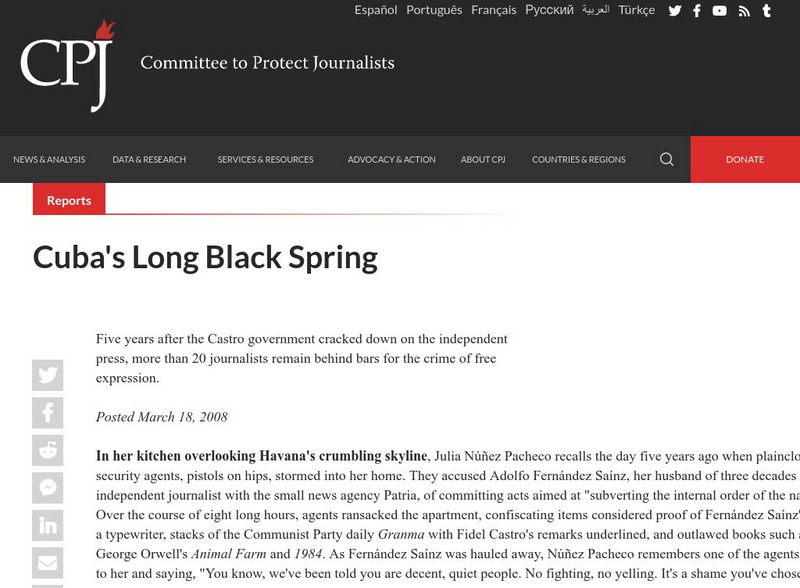 Committee to Protect Journalists: Cuba's Long Black Spring Article