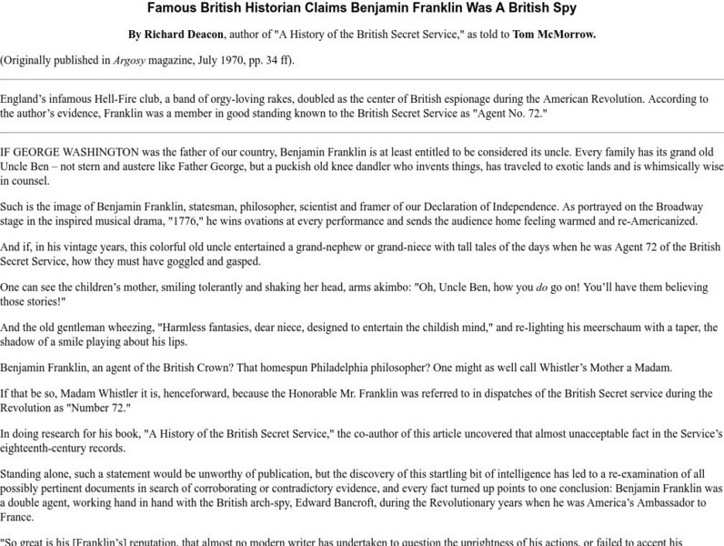 Msu: Famous British Historian Claims Benjamin Franklin Was a British Spy Article