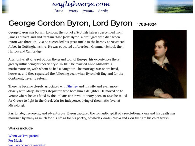 English Verse: George Gordon, Lord Byron (1788 1824) Website