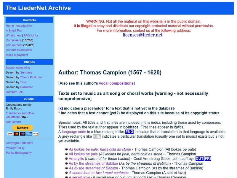 Recmusic.org: Thomas Campion (1567 1620) eBook