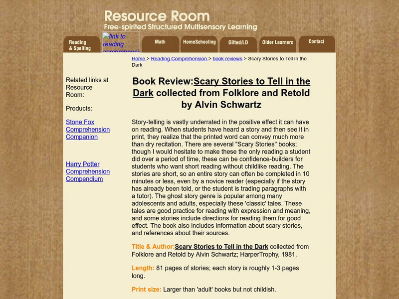 Resource Room: Review, Scary Stories to Tell in the Dark Website Resource Room: Review, Scary Stories to Tell in the Dark Website