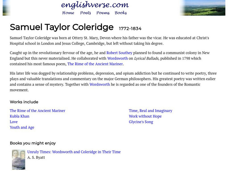 English Verse: Samuel Taylor Coleridge (1772 1834) Activity English Verse: Samuel Taylor Coleridge (1772 1834) Activity