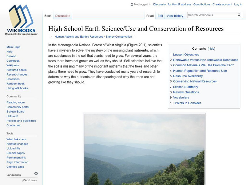 Wikibooks: High School Earth Science/use and Conservation of Resources eBook Wikibooks: High School Earth Science/use and Conservation of Resources eBook