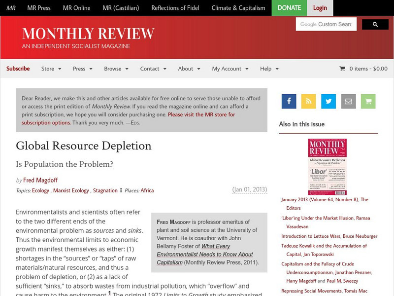 Monthly Review: Global Resource Depletion: Is Population the Problem? Article Monthly Review: Global Resource Depletion: Is Population the Problem? Article