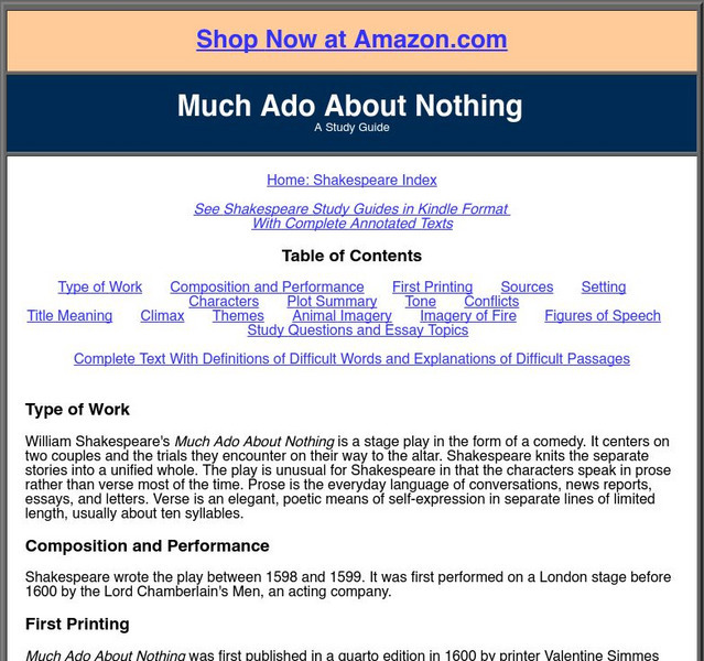 Shakepeare Study Guide: Much Ado About Nothing: Summary and Analysis Website Shakepeare Study Guide: Much Ado About Nothing: Summary and Analysis Website