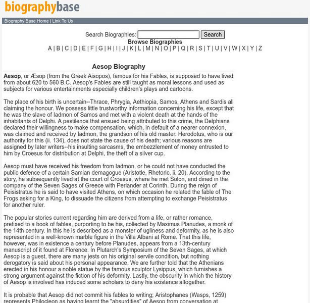 Biography Base: Aesop Biography Article Biography Base: Aesop Biography Article