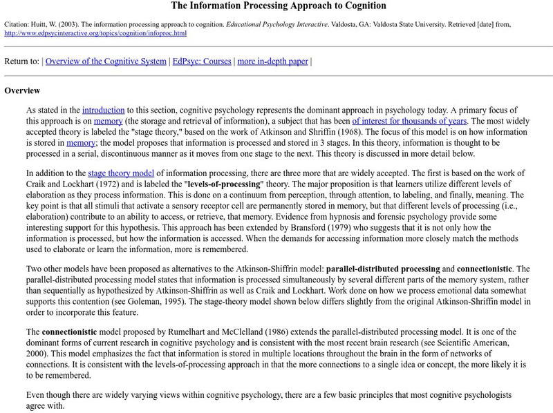 Educational Psychology Interactive:information Processing Approach to Cognition Article Educational Psychology Interactive:information Processing Approach to Cognition Article