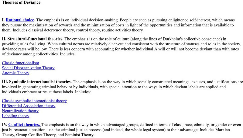 University of Minnesota: Theories of Deviance Handout University of Minnesota: Theories of Deviance Handout