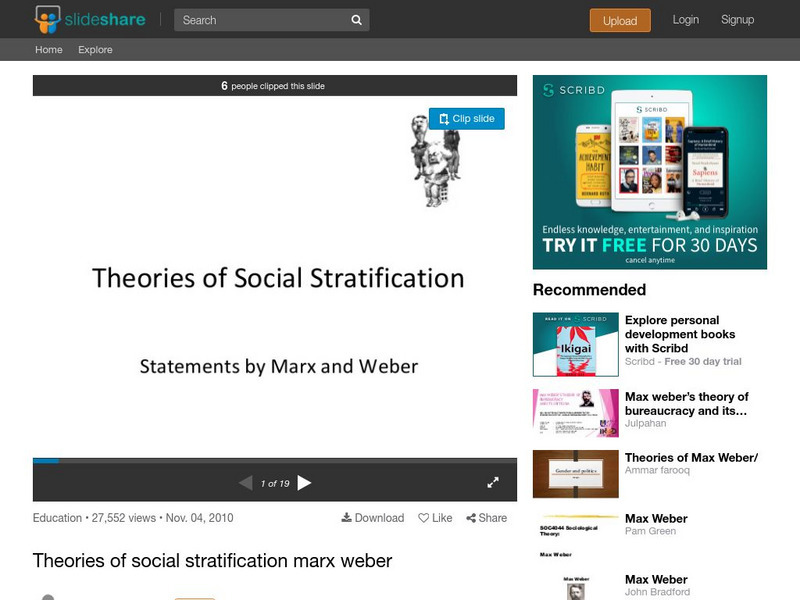 Theories of Social Stratification: Statements by Marx and Weber PPT