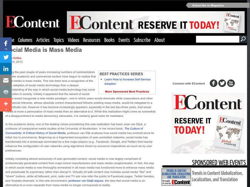 E Content: Social Media Is Mass Media Article