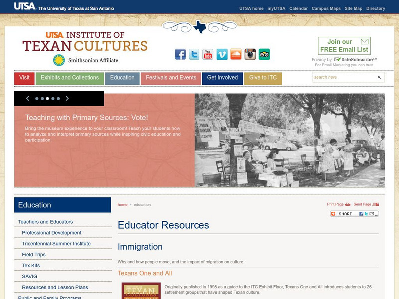 Institute of Texan Cultures: Educator Resources: Immigration Website Institute of Texan Cultures: Educator Resources: Immigration Website