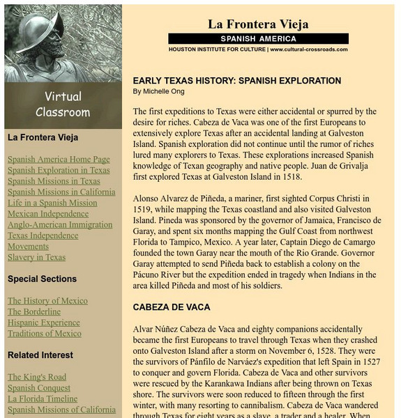 Houston Institute for Culture: Early Texas History: Spanish Exploration Article Houston Institute for Culture: Early Texas History: Spanish Exploration Article