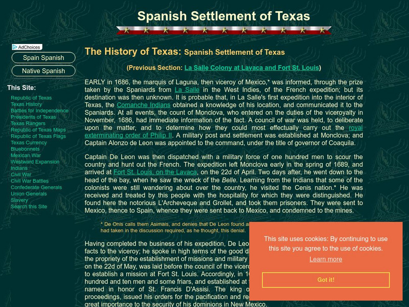 Son of the South: The History of Texas: Spanish Settlement of Texas Article Son of the South: The History of Texas: Spanish Settlement of Texas Article