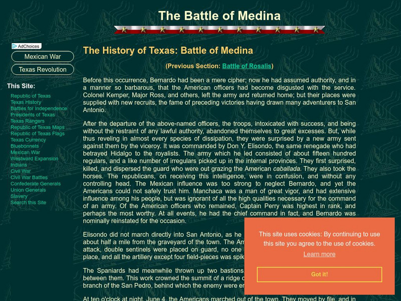 Son of the South: The History of Texas: Battle of Medina Handout