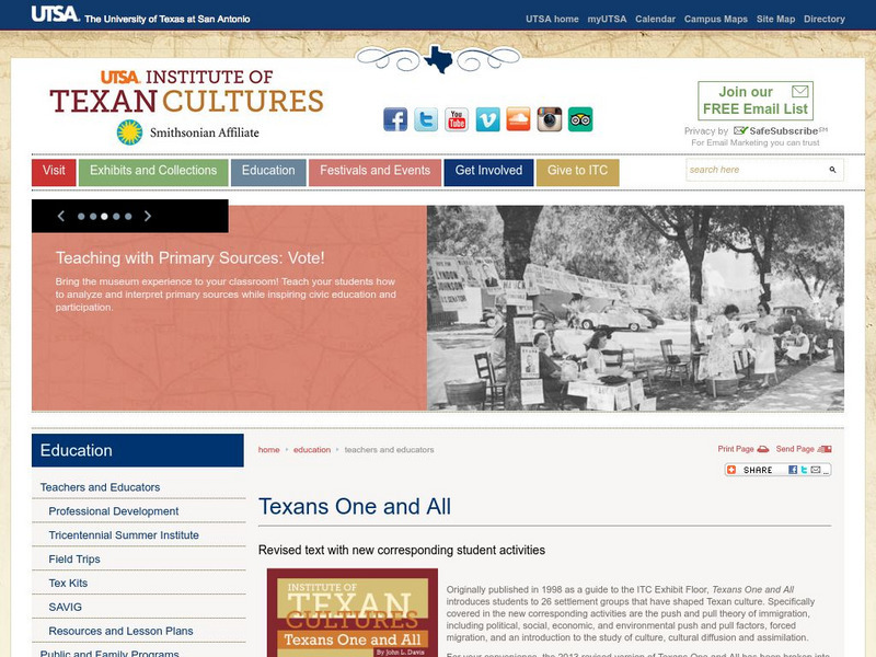 Institute of Texan Cultures: Texans One and All Lesson Plan Institute of Texan Cultures: Texans One and All Lesson Plan