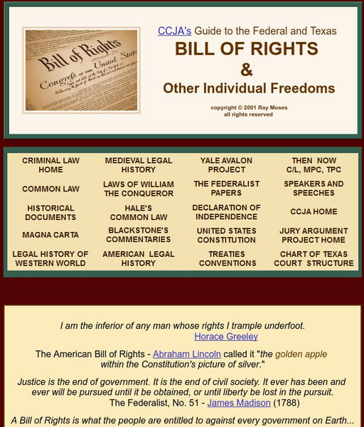 Ccja: Guide to the Federal and Texas Bill of Rights and Individual Freedoms Website Ccja: Guide to the Federal and Texas Bill of Rights and Individual Freedoms Website