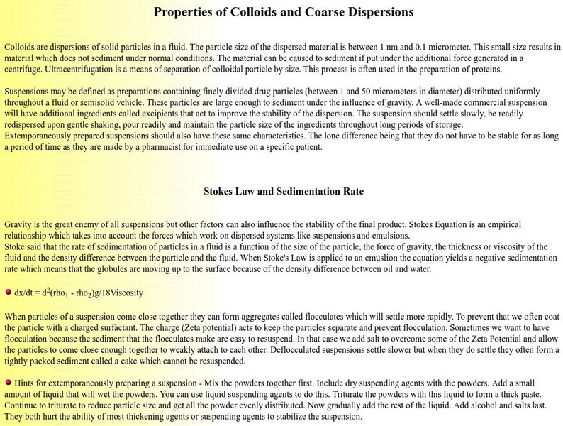 Wilkes University: Colloids and Suspensions Handout Wilkes University: Colloids and Suspensions Handout