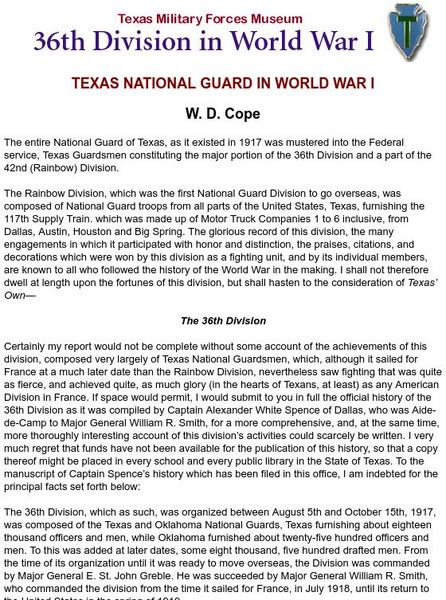 Texas Military Forces Museum: 36th Division in Wwi: Texas National Guard in Wwi Article Texas Military Forces Museum: 36th Division in Wwi: Texas National Guard in Wwi Article