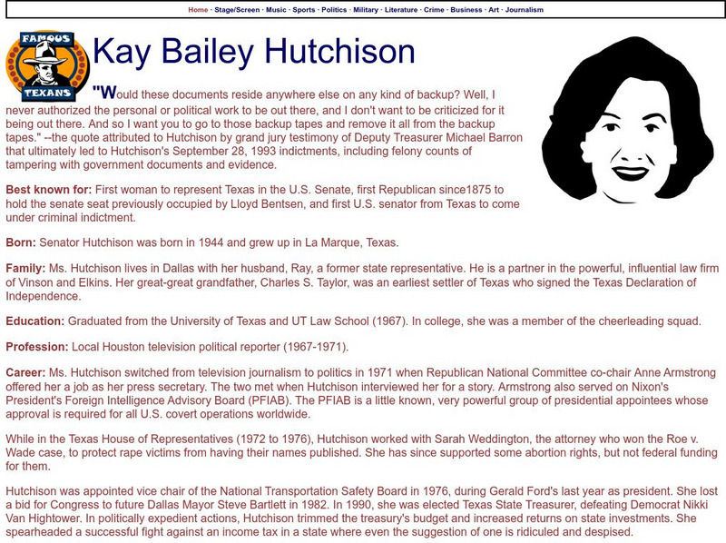 Famous Texans: Kay Bailey Hutchison Handout