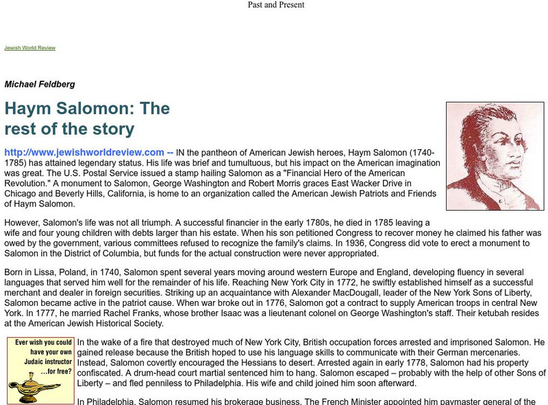 Jewish World Review: Haym Salomon: The Rest of the Story Article Jewish World Review: Haym Salomon: The Rest of the Story Article