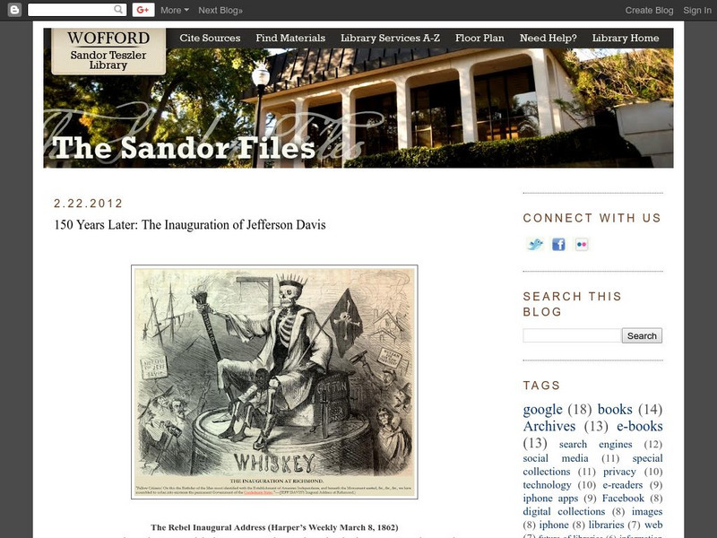 Wofford Library: 150 Years Later: The Inauguration of Jefferson Davis Article
