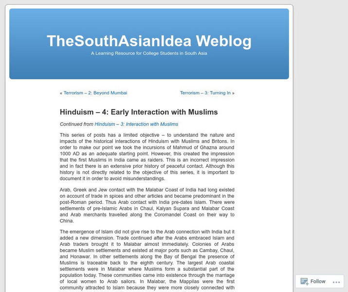 The South Asian Idea Weblog: Hinduism 4: Early Interaction With Muslims Article The South Asian Idea Weblog: Hinduism 4: Early Interaction With Muslims Article