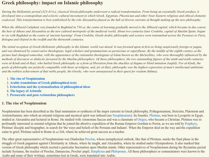 Routledge Encyclopedia: Greek Philosophy: Impact on Islamic Philosophy Article Routledge Encyclopedia: Greek Philosophy: Impact on Islamic Philosophy Article