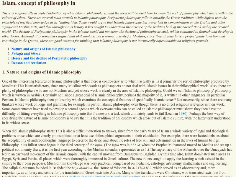 Routledge Encyclopedia of Philosophy: Islam, Concept of Philosophy Article Routledge Encyclopedia of Philosophy: Islam, Concept of Philosophy Article