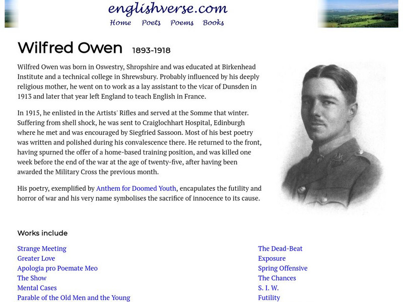 English Verse: Wilfred Owen (1893 1918) Primary English Verse: Wilfred Owen (1893 1918) Primary