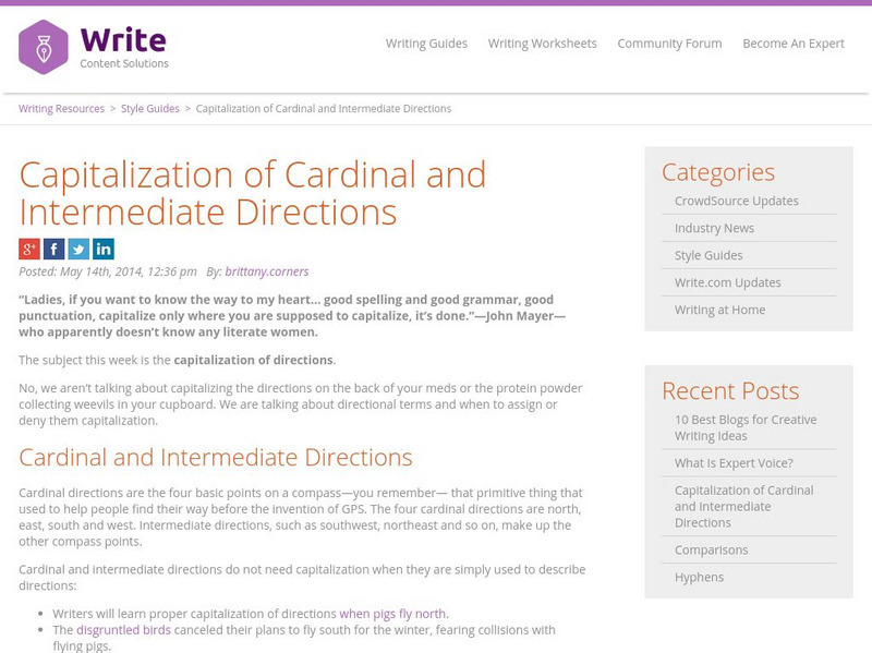 Write Content Solutions: Capitalization of Cardinal and Intermediate Directions Handout