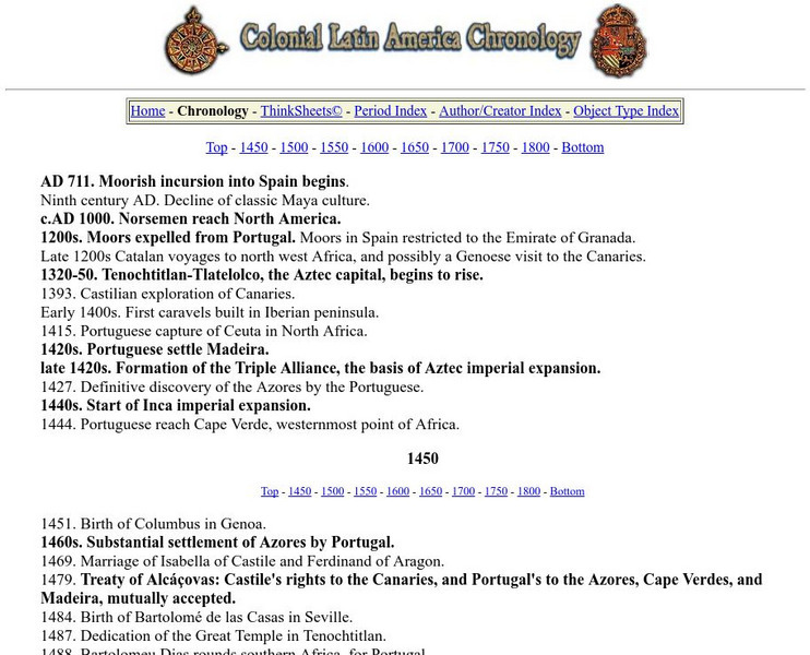 Colonial Latin America Chronology: 1450 Website