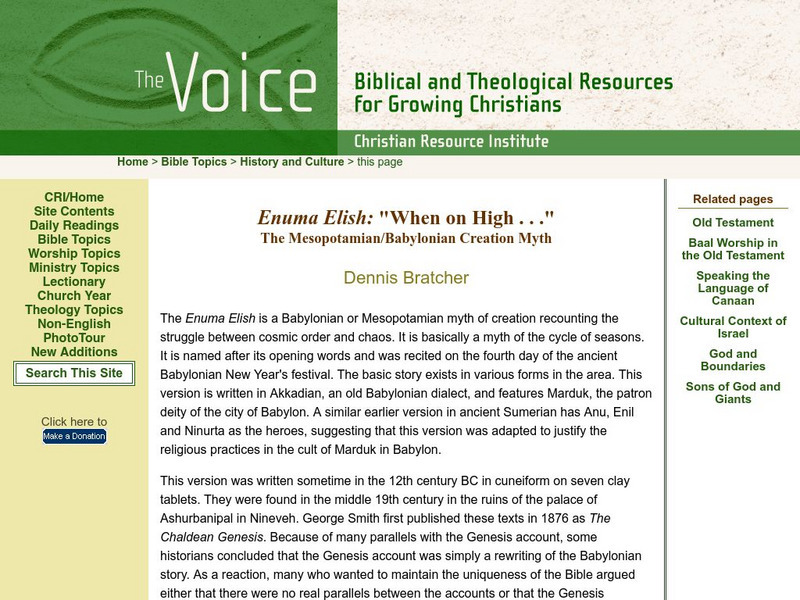 Enuma Elish: The Mesopotamian: Babylonian Creation Myth Primary