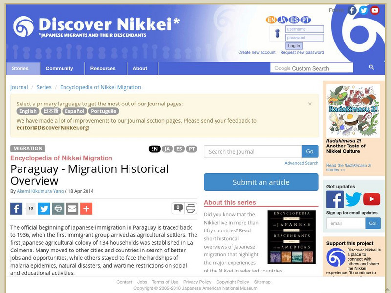 Discover Nikkei: Japanese Migration to Paraguay Handout Discover Nikkei: Japanese Migration to Paraguay Handout