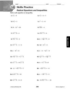 Printables Equations And Inequalities Worksheets 5 8 skills practice radical equations and inequalities 10th worksheet