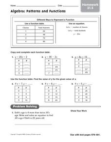 Algebra: Patterns and Functions: Homework 6th - 7th Grade Worksheet ...
