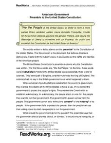 Worksheets Preamble To The Constitution Worksheet american government preamble to the united states constitution 4th worksheet