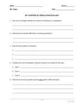 Worksheets Population Growth Worksheet ap chapter 52 population ecology 9th 12th grade worksheet worksheet
